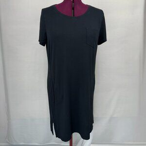 Skechers Women’s Short Sleeve Midi T Shirt Dress XL Black Pocket Stretch Slits